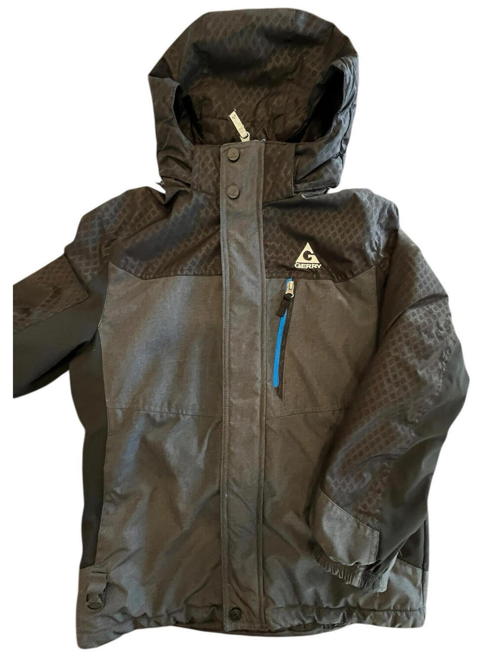 Gerry Youth Jacket Sz Med (10-12) Removable Hood Black Gray Winter LESS Liner